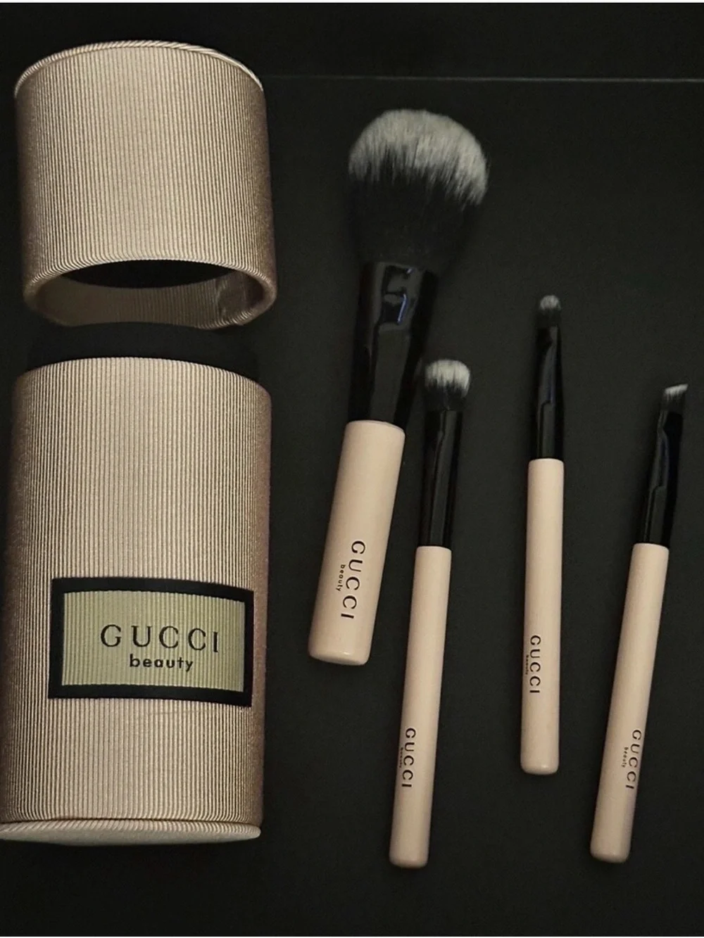 Gucci Pink-Beige Travel Makeup Brush Set with Case
